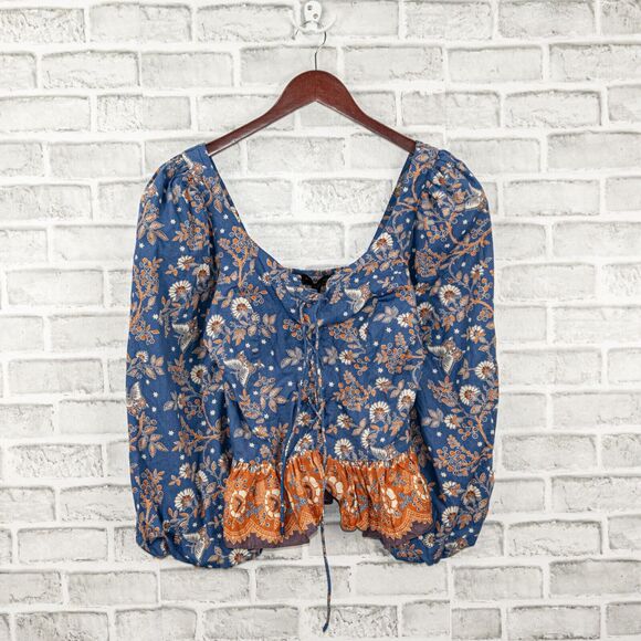 House of Harlow 1960 Small BOHO Lace up Blouse Nastassia Blue - Picture 5 of 7